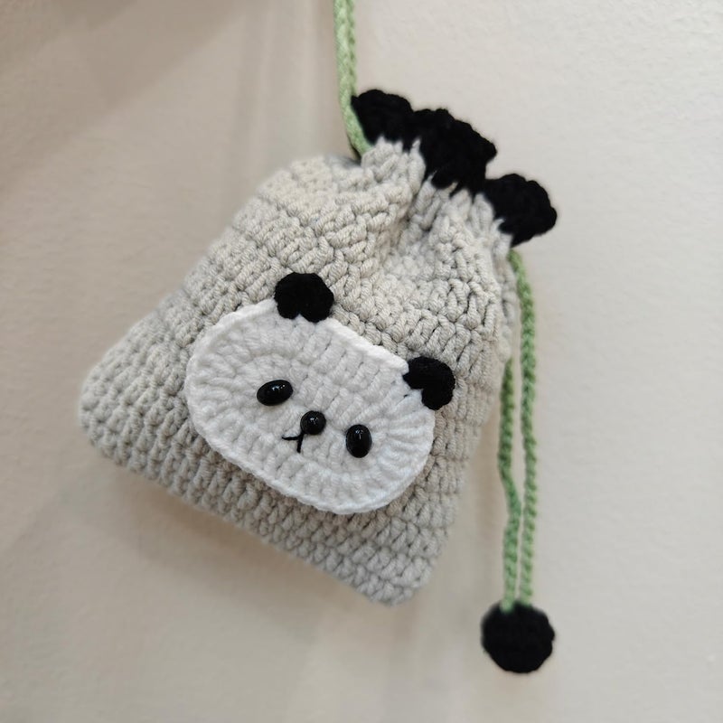 BRTOO Small Crochet Purse 101% Handmade Knitted Storage Bag Cute Funny Kawaii Coin Change Purse Pouch Mini Cartoon Shark Funny Plush Drawstring Headphone Wallet for Women Girls Gift(Small panda) - Image 3